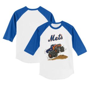 Youth Tiny Turnip White/Royal New York Mets Monster Truck 3/4-Sleeve Raglan T-Shirt