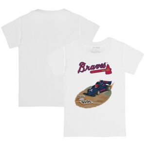 Youth Tiny Turnip White Atlanta Braves Race Car T-Shirt