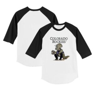 Youth Tiny Turnip White/Black Colorado Rockies Triceratops 3/4-Sleeve Raglan T-Shirt