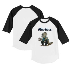Youth Tiny Turnip White/Black Miami Marlins Triceratops 3/4-Sleeve Raglan T-Shirt