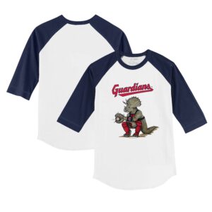 Youth Tiny Turnip White/Navy Cleveland Guardians Triceratops 3/4-Sleeve Raglan T-Shirt