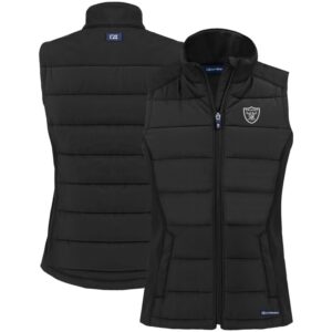 Women's Cutter & Buck Black Las Vegas Raiders Primary Mark Evoke PrimaLoft Hybrid Eco Softshell Recycled Full-Zip Vest