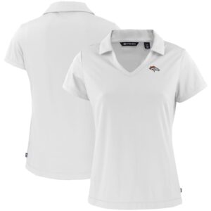 Women's Cutter & Buck White Denver Broncos Primary Mark Daybreak Eco Recycled V-Neck Polo