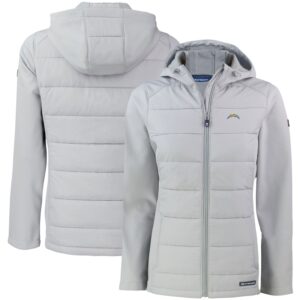 Women's Cutter & Buck Gray Los Angeles Chargers Evoke PrimaLoft Hybrid Eco Softshell Recycled Full-Zip Hooded Jacket