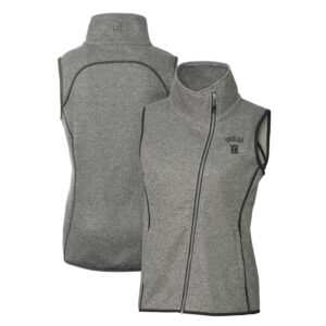 Women's Cutter & Buck Heather Gray Texas Rangers City Connect Mainsail Sweater-Knit Full-Zip Asymmetrical Vest