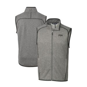 Men's Cutter & Buck Heather Gray Pittsburgh Pirates City Connect Big & Tall Mainsail Sweater-Knit Full-Zip Vest