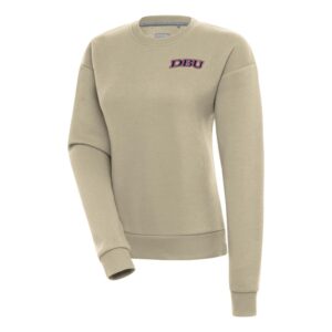 Women's Antigua Khaki Dallas Baptist Patriots Victory Crewneck Pullover Sweatshirt