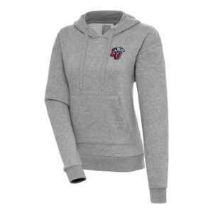 Women's Antigua Heather Gray Liberty Flames Victory Pullover Hoodie