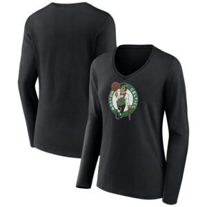 Women's Black Boston Celtics Primary Logo Long Sleeve V-Neck T-Shirt