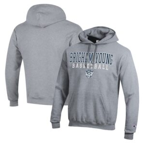 Men's Champion Heather Gray BYU Cougars Basketball Stack Pullover Hoodie