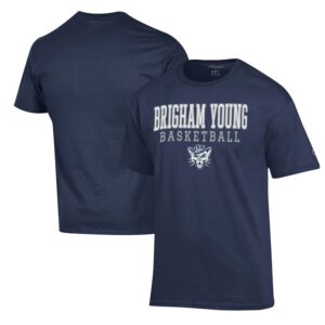 Men's Champion Navy BYU Cougars Basketball Stack T-Shirt