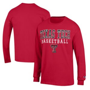 Men's Champion Red Texas Tech Red Raiders Basketball Stack Long Sleeve T-Shirt