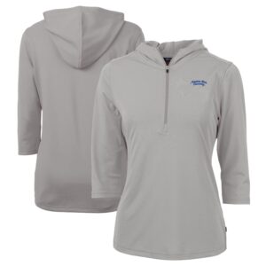 Women's Cutter & Buck Gray Montana State Bobcats Vault DryTec Virtue Eco Pique Recycled 3/4-Sleeve Half-Zip Pullover Hoodie