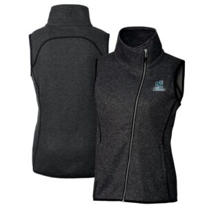 Women's Cutter & Buck  Heather Charcoal Citadel Bulldogs Vault Mainsail Sweater-Knit Full-Zip Asymmetrical Vest