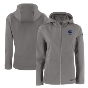 Women's Cutter & Buck  Gray George Washington University Evoke Eco Softshell Recycled Full-Zip Hooded Jacket