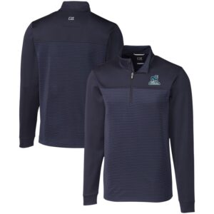Men's Cutter & Buck  Navy Citadel Bulldogs Vault DryTec Traverse Stripe Stretch Quarter-Zip Pullover