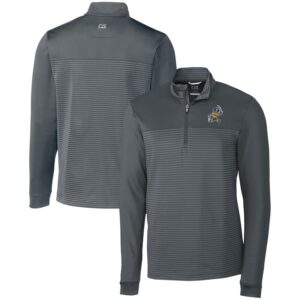 Men's Cutter & Buck  Gray ETSU Buccaneers Vault DryTec Traverse Stripe Stretch Quarter-Zip Pullover