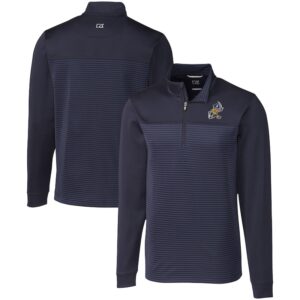 Men's Cutter & Buck  Navy ETSU Buccaneers Vault DryTec Traverse Stripe Stretch Quarter-Zip Pullover