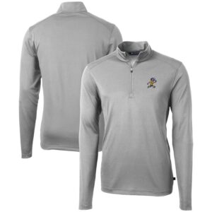 Men's Cutter & Buck  Gray ETSU Buccaneers Vault DryTec Virtue Eco Pique Recycled Quarter-Zip Top