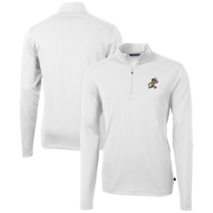 Men's Cutter & Buck  White ETSU Buccaneers Vault DryTec Virtue Eco Pique Recycled Quarter-Zip Top