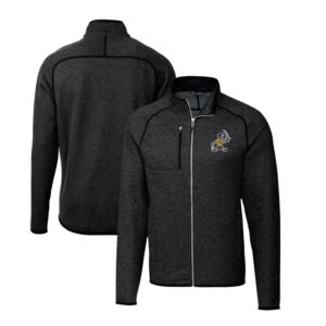 Men's Cutter & Buck Heather Charcoal ETSU Buccaneers Big & Tall Mainsail Sweater-Knit Full-Zip Jacket