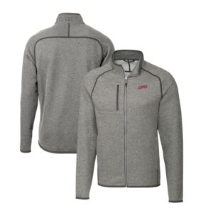 Men's Cutter & Buck Heather Gray SMU Mustangs Big & Tall Mainsail Sweater-Knit Full-Zip Jacket