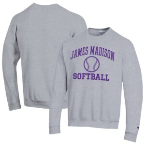 Men's Champion  Gray James Madison Dukes Icon Softball Powerblend Pullover Sweatshirt