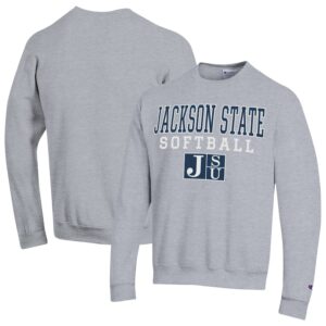 Men's Champion  Gray Jackson State Tigers Stack Logo Softball Powerblend Pullover Sweatshirt