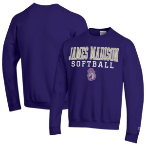 Men's Champion  Purple James Madison Dukes Stack Logo Softball Powerblend Pullover Sweatshirt