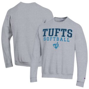 Men's Champion  Gray Tufts University Jumbos Stack Logo Softball Powerblend Pullover Sweatshirt