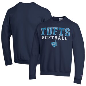 Men's Champion  Navy Tufts University Jumbos Stack Logo Softball Powerblend Pullover Sweatshirt