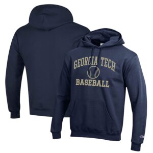 Men's Champion  Navy Georgia Tech Yellow Jackets Icon Baseball Powerblend Pullover Hoodie