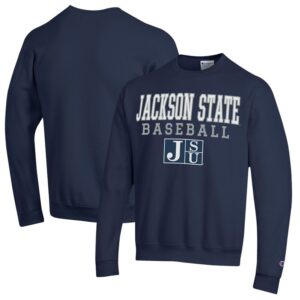 Men's Champion  Navy Jackson State Tigers Stack Baseball Powerblend Pullover Sweatshirt