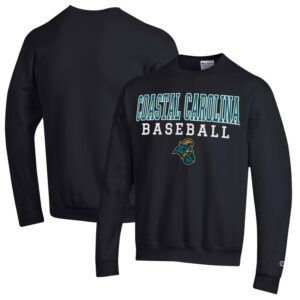 Men's Champion  Black Coastal Carolina Chanticleers Stack Baseball Powerblend Pullover Sweatshirt