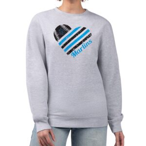 Women's G-III 4Her by Carl Banks Heather Gray Miami Marlins Heart Logo Fleece Pullover Sweatshirt