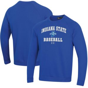 Men's Under Armour  Royal Indiana State Sycamores All Day Arch Fleece Baseball Raglan Pullover Sweatshirt