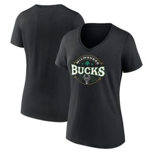 Women's Black Milwaukee Bucks St. Patrick's Day Lucky V-Neck T-Shirt