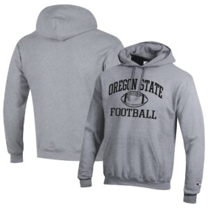Men's Champion Heather Gray Oregon State Beavers Football Icon Pullover Hoodie