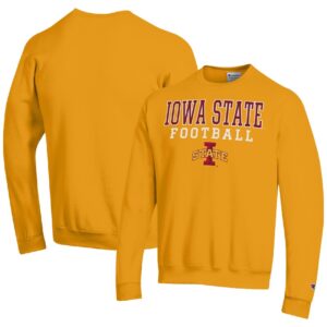Men's Champion Gold Iowa State Cyclones Football Stacked Pullover Sweatshirt