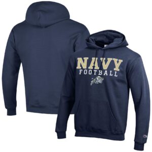 Men's Champion Navy Navy Midshipmen Football Stack Pullover Hoodie