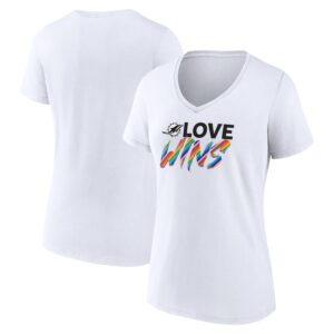 Women's White Miami Dolphins Love Wins V-Neck T-Shirt