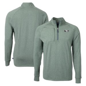 Men's Cutter & Buck Heather Green North Dakota Adapt Eco Knit Heathered Recycled Quarter-Zip Pullover Top