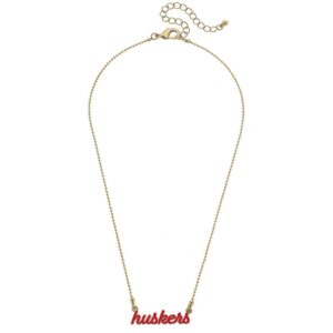Women' CANVAS Style Nebraska Huskers Enamel Script Necklace