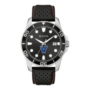 Men's Bulova Black Villanova Wildcats Corporate Collection Leather Strap Watch