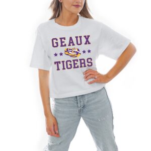 Women's Gameday Couture White LSU Tigers Stars Boxy Fit Cropped T-Shirt