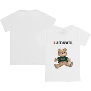 Toddler Tiny Turnip White Miami Hurricanes Teddy Bear  T-Shirt