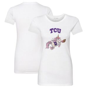 Women's Tiny Turnip White TCU Horned Frogs Unicorn T-Shirt