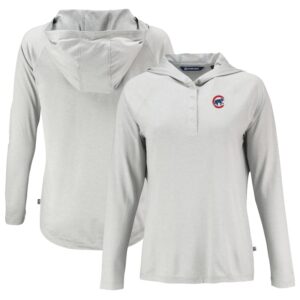 Women's Cutter & Buck Gray Chicago Cubs  Coastline Epic Comfort Eco Recycled Hoodie Raglan Long Sleeve T-Shirt