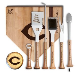 Baseball BBQ Cincinnati Reds MVP 17” Cutting Board & 6-Piece BBQ Tools Grill Set
