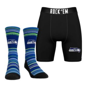 Men's Rock Em Socks Seattle Seahawks Primary Crew Socks & Boxer Briefs Combo Pack